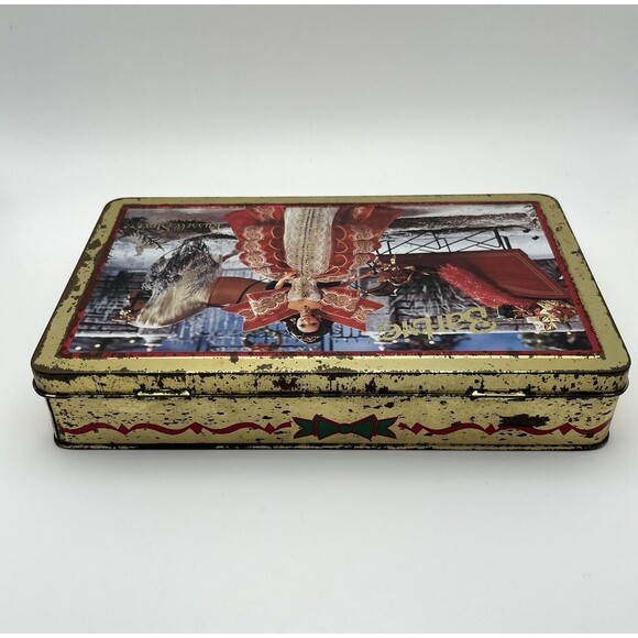 Vintage 1997 Russell Stover Mattel Holiday Barbie Metal Hinged Storage Tin Used - Picture 5 of 6